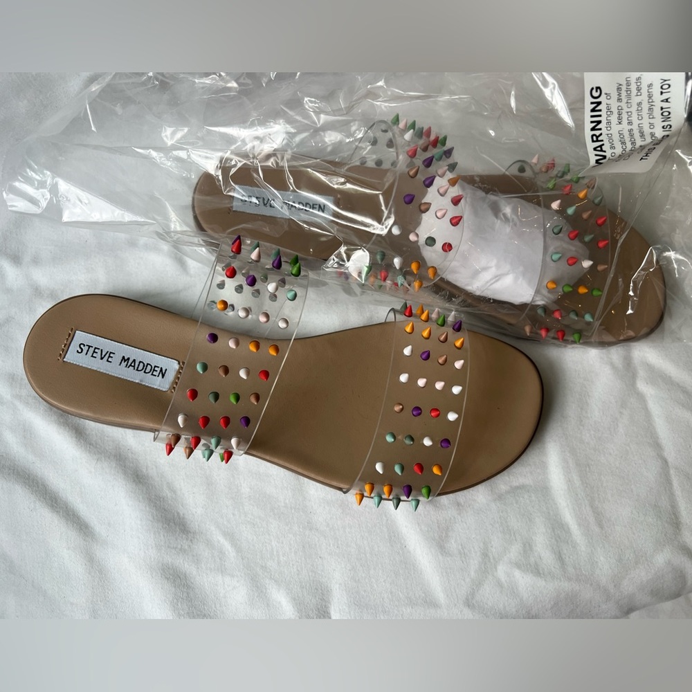 NWT Steve Madden clear flat sandals- Blizzie Rainbow